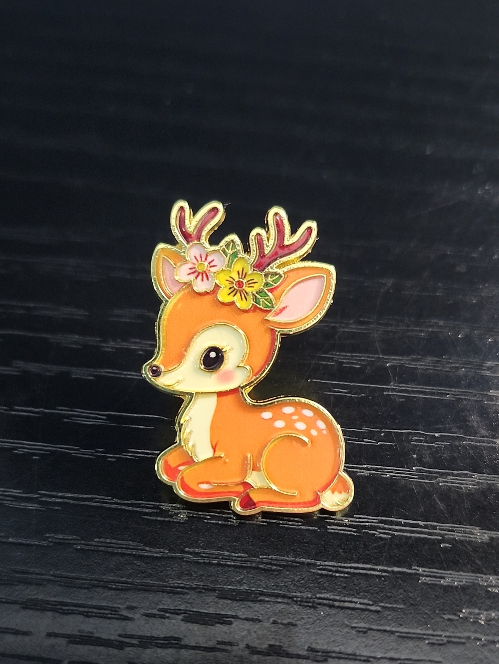 Cute Deer Enamel Pin with Floral Accents